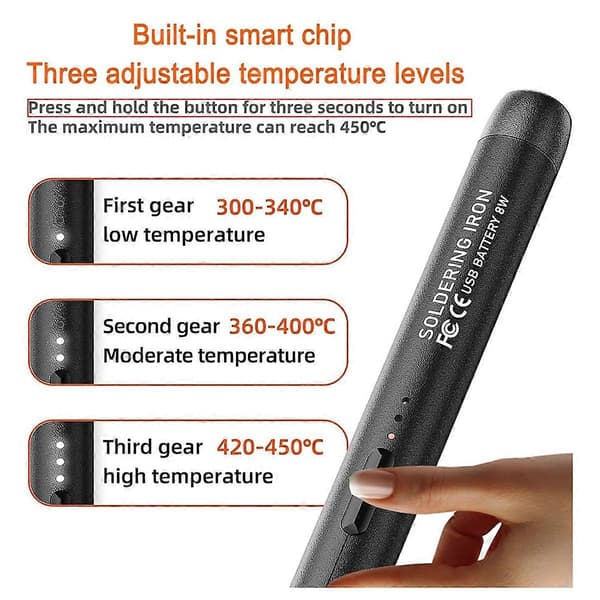 Mini Trådløs Loddeboltsett, USB Trådløs Elektrisk Loddebolt Penn, 3 Temperaturjusteringer