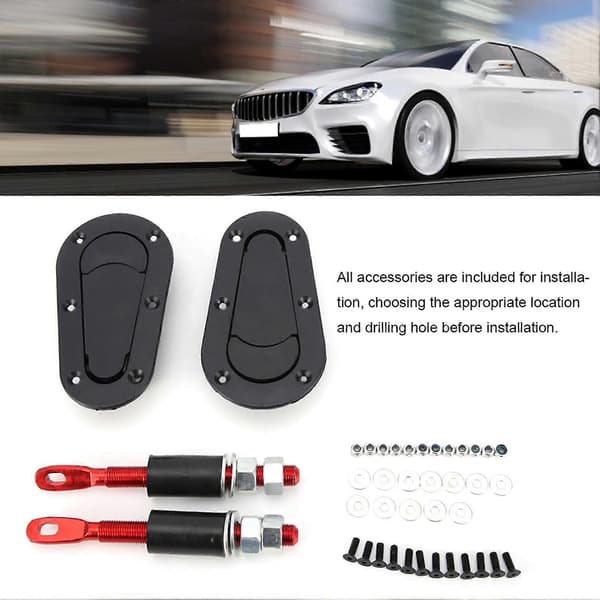 Universal Racing Car Bonnet Plus Flush Hood Latch Pin Nøgle uden Lås Kit Sort