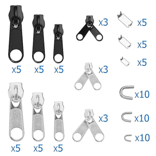 85 stk. Lynlås Reparationssæt Lynlås Slider Redningssæt Universal Lynlås Udskiftning Jakke Tøj Taske Telt Reparations Tang Syværktøj 5# 8#