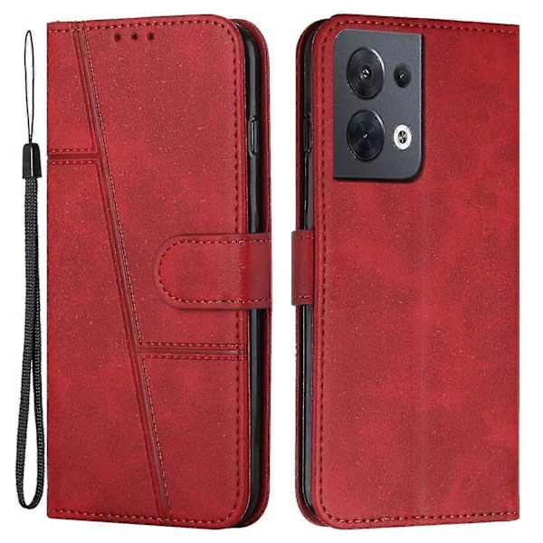 För Oppo Reno 8 5G Inhemsk/Reno 8 5G Utländsk Enkelt Tvåfärgat Kalvskinns Mobiltelefon Läderfodral Red