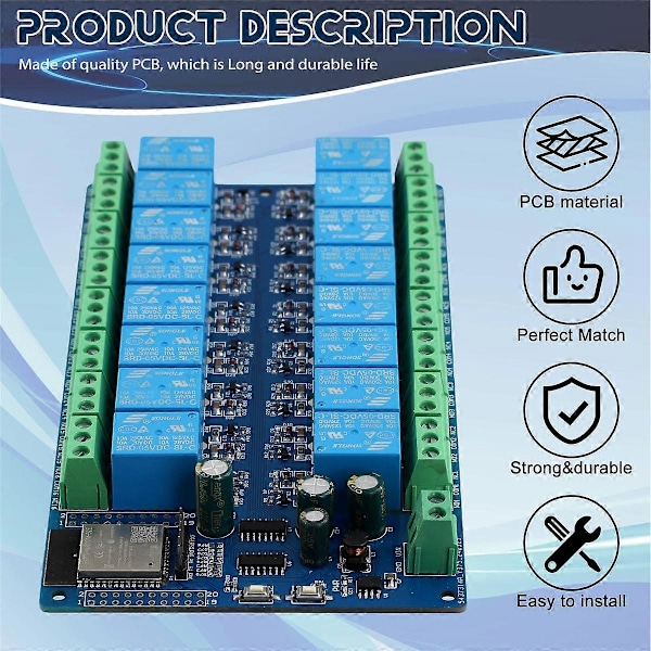 16-kanals Relämodul DC5-12V Strömförsörjning ESP32 Utvecklingskort ESP32-WROOM Sekundär Utvecklingsmodul