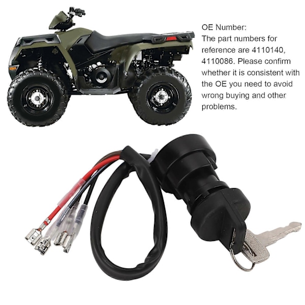 Tändningsnyckelbrytare 4110140 Vattentät Tändningsstartbrytare med Nycklar Ersättning för Polaris Sportsman 400 4X4 1993 till 1995