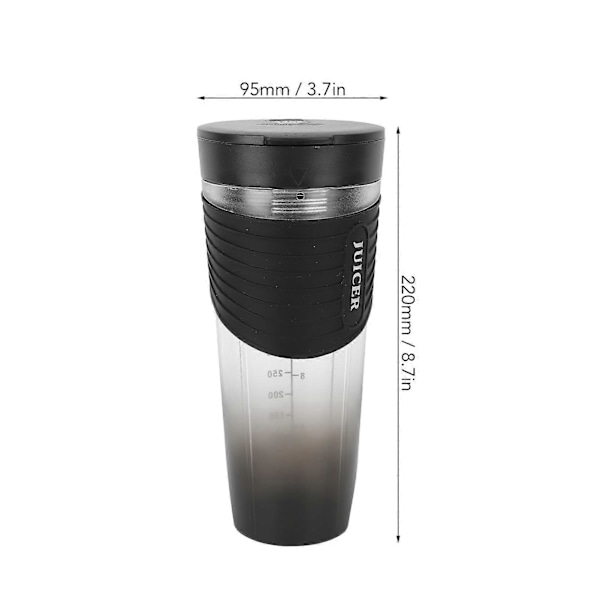 Portabel Blender Vattentät USB Uppladdningsbar Elektrisk Fruktmixer Shake Blender för Hem Utomhus Svart