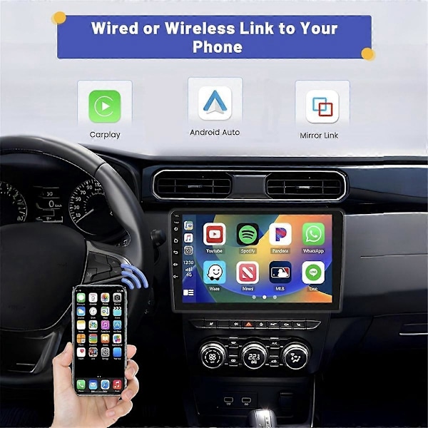 Android 13 Bil Stereo Trådløs Carplay Android Auto, 2 Din 10 Tommer Touch Screen Bilradio GPS WiFi Bluetooth Bakkamera