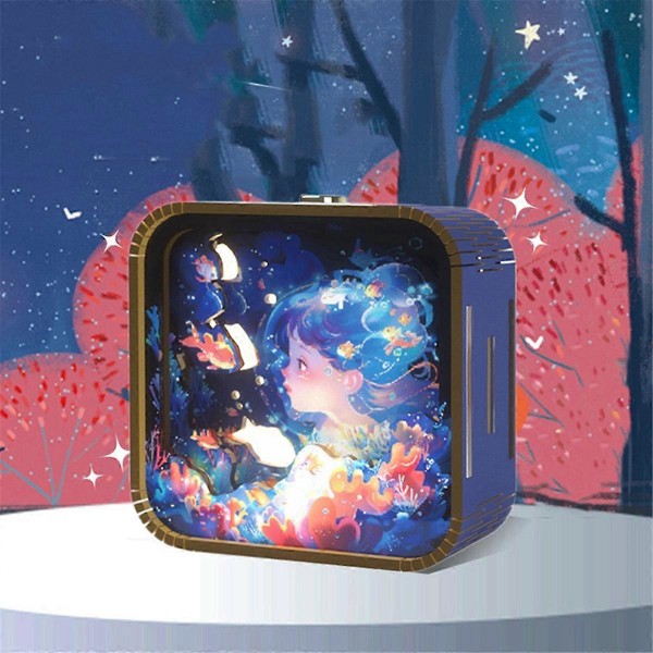 Håndberørings Cartoon DIY Tre Stereo Atmosfære Lys Avslutningssesong Gaver Nattlys Gaver, D