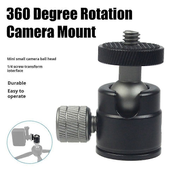 Mini Kulehode for GoPro for Osmo 360 Graders Roterbar Aluminiumslegering 1/4 Skrue LED Videolys Mobiltelefon DSLR Kamera Monopod Stativhode Festeadapter