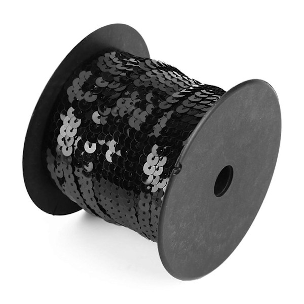 DIY 100 jaardia 6 mm kiiltävä reunus ompelunarut litteä pyöreä paljettilinja tarvike (musta)