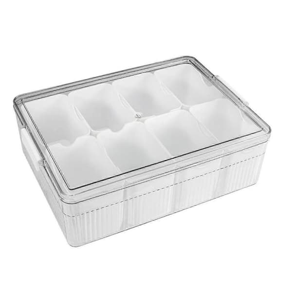 Stor Snackle Box - Uppdelad Serveringsbricka med Lock - Charkbehållare för Portabelt Snacks - Klar Organizer Vit