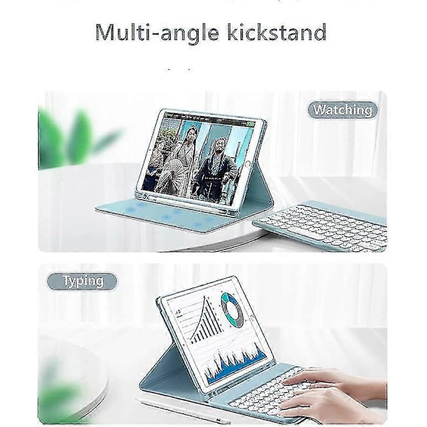 Ipad Mini 6 2021 Farvet Tastatur Etui Mus Sød Rund Tast Ipad Mini 6. Generation 8.3 Tommer Trådløs Bluetooth Aftagelig Tastatur Cover Med Blyant H Blue