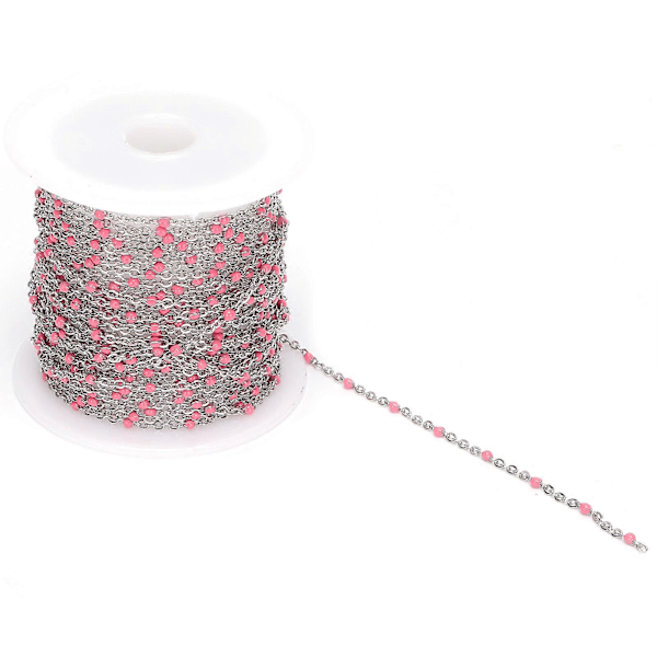 Kantkæde Pink Rustfrit Stål Farve DIY 5m/Pose til Armbånd Halskæde Smykkefremstilling