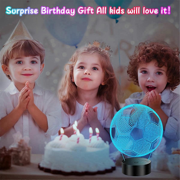 Fotballampe for barn, 3D-illusjonsnattlampe, 16 farger, fjernkontroll, ideell gave til ,