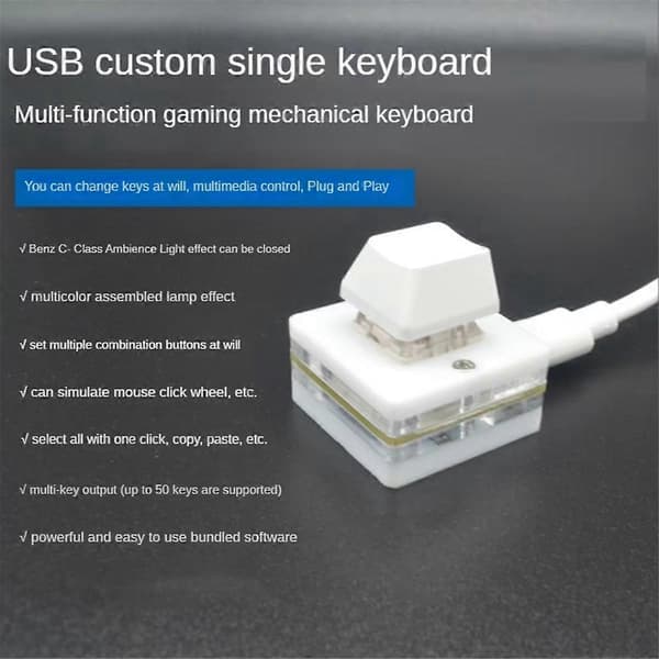 1-Knapps Genvägstangentbord USB Anpassningsbart Programmerbart Makrotangentbord Snabbknapp Mus En Knapp RGB Mini-knappsats
