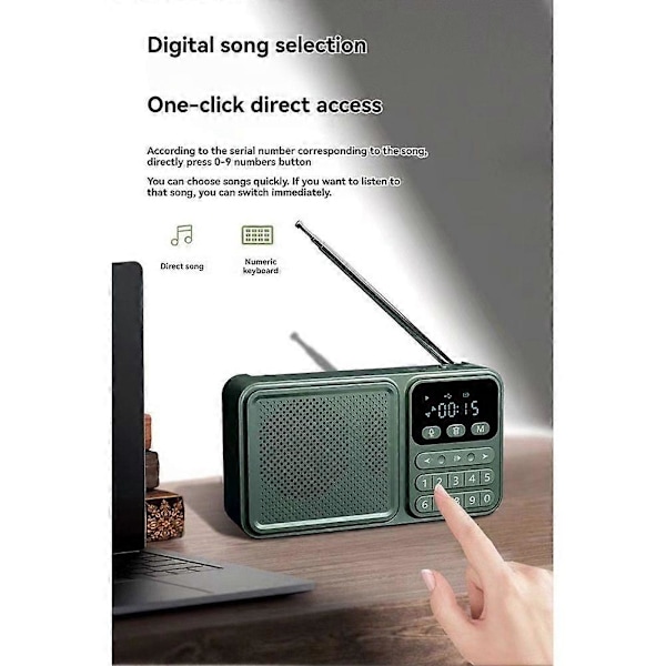 Bærbar FM Radio Solcelle Nødradio Opptaker Trådløs Bluetooth Høyttaler Støtter U Disk TF Kort MP3 Avspilling Grønn