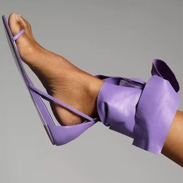 Rom Damsandaler Flats Vardagsskor Clip Toe Snörning Flipflops Strand 2023 Nya Sommarfestskor Klänning Dam Zapatos Slides Lavender 42