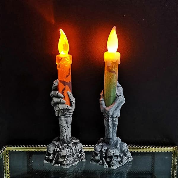 Halloween Dekorationslys Dekoration Rekvisitter Skelet Spøgelseshånd Holder Lys Led Elektroniske Græskarlys E