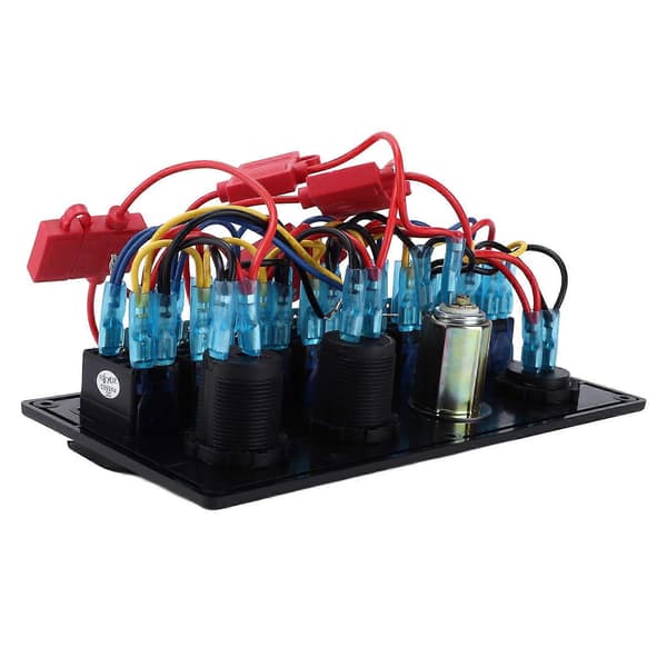 Sort 8-vejs vippekontaktpanel med LED-baggrundsbelysning, motorbådsmodifikation DC12?24V
