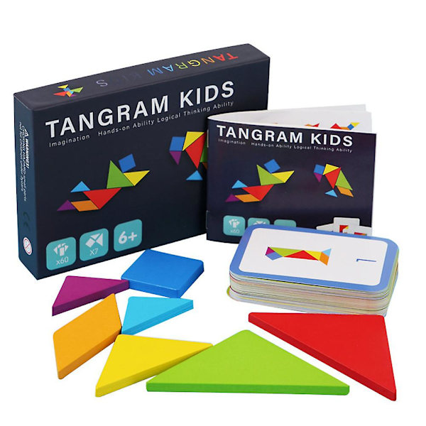 Tangram Pusselset i Trä med 60 Mönsterkort för Barn Pedagogisk Lärleksak Presenter