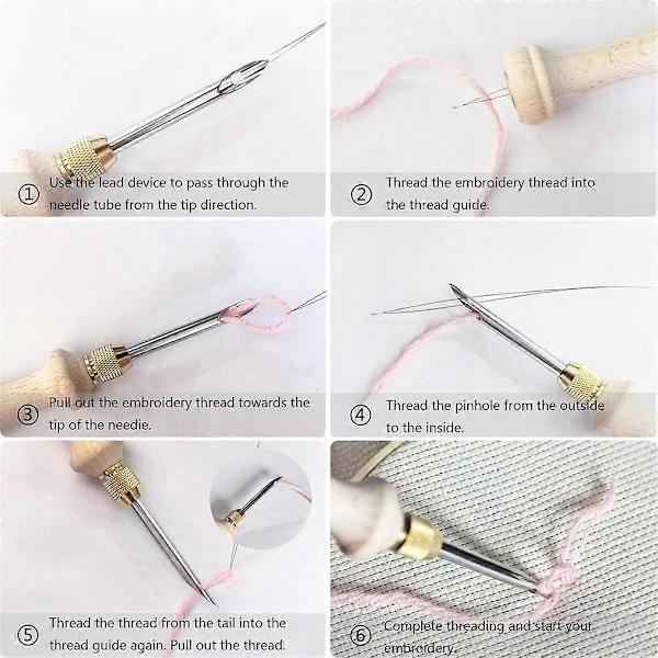 7PCS Justerbart Broderikit med Punch Needle för Vuxna - Komplett Nybörjarset med Verktyg - Perfekt för Punch Needle
