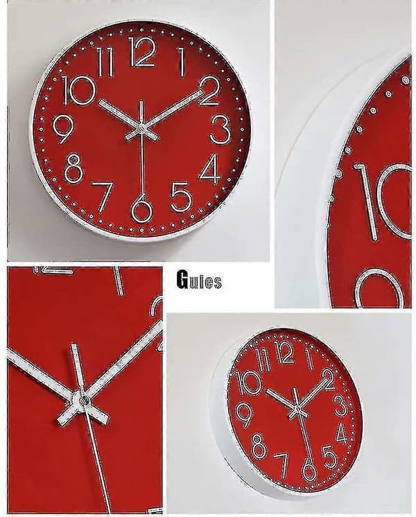 Väggklocka Tyst 30 cm Stor Icke Tickande Väggklockor För Kök Vardagsrum Sovrum Red