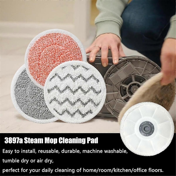 Udskiftningspuder til roterende moppe til Spin-Wave 3897A SmartSteam skrubbende dampmoppe, moppepuder 12-pak