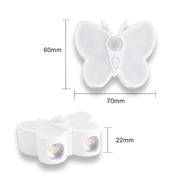 LED Fjäril Nattlampa Justerbar Ljusstyrka USB Uppladdningsbar Smart Rörelsesensor Trådlös Nattlampa Sänglampa