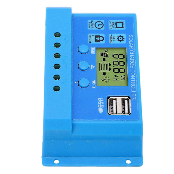 Solar Laderegulator PWM LCD-skjerm Parameter Justerbar 2 USB Solar Laderegulator Blå 12V 24V