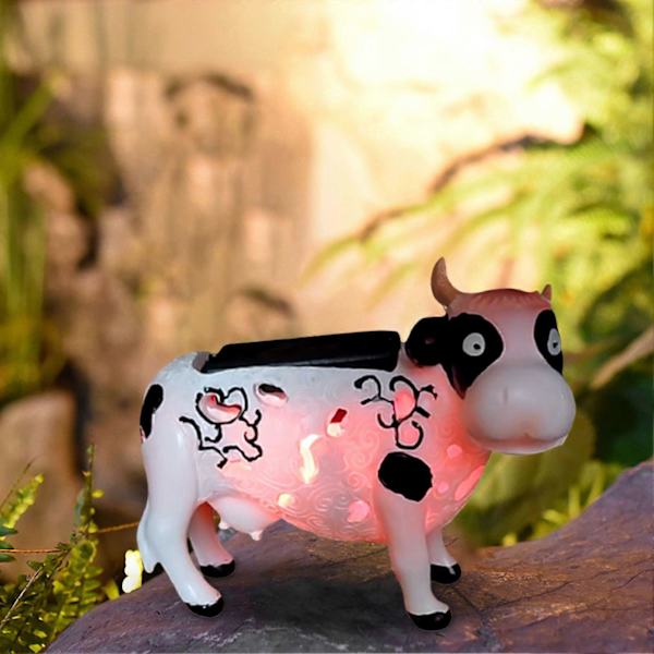 Ko Solcellehavelampe Udendørs Farveskiftende Solcellelampe Udhulet LED Ko Figur Lampe til Gårdhave Gangsti Dekoration
