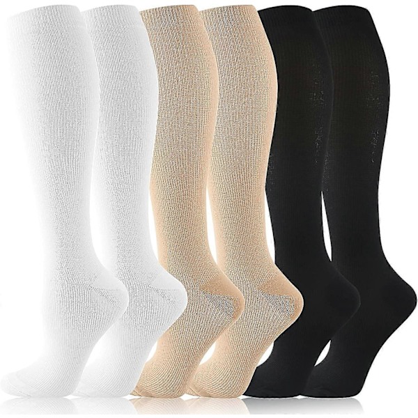 3 Paria Kompressiosukkia Naisille Miehille, Polvikorkeat Kompressiosukat, Paineensukat Sairaanhoitajille Lentomatkoille 2XL