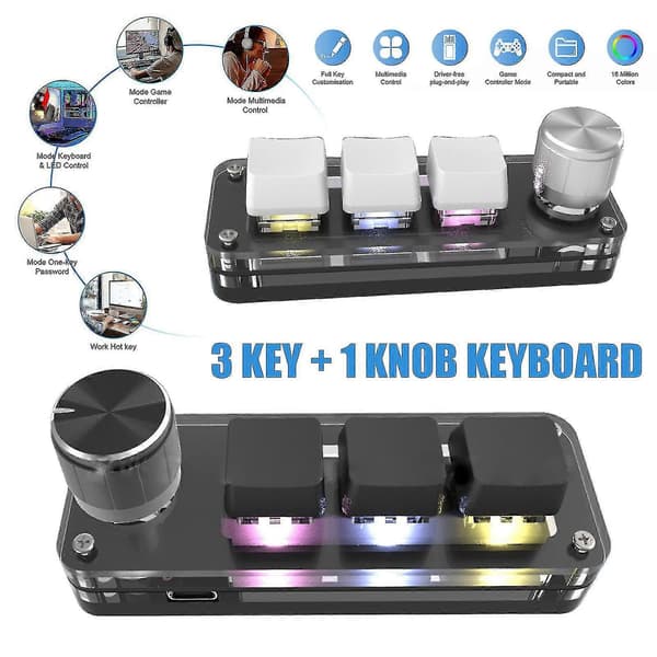 3 Taster + 1 Knapp / 4 Taster Rgb Makro Tilpasset Tastatur Programmerbart Mekanisk Tastatur Wyelv