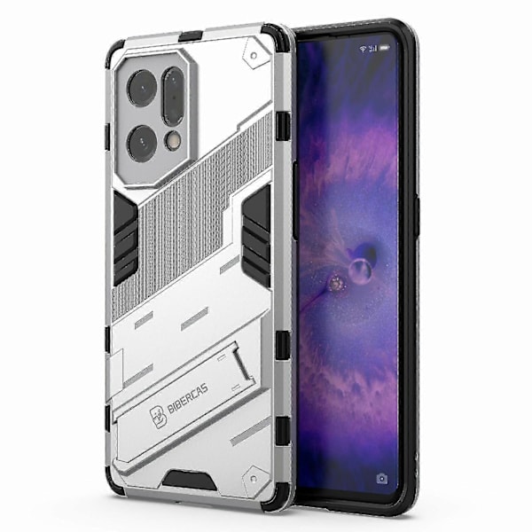 For Oppo Find X5 Godt Beskyttet Anti-ripe Hard PC + Myk TPU Mobiltelefon Deksel Stativ Silver