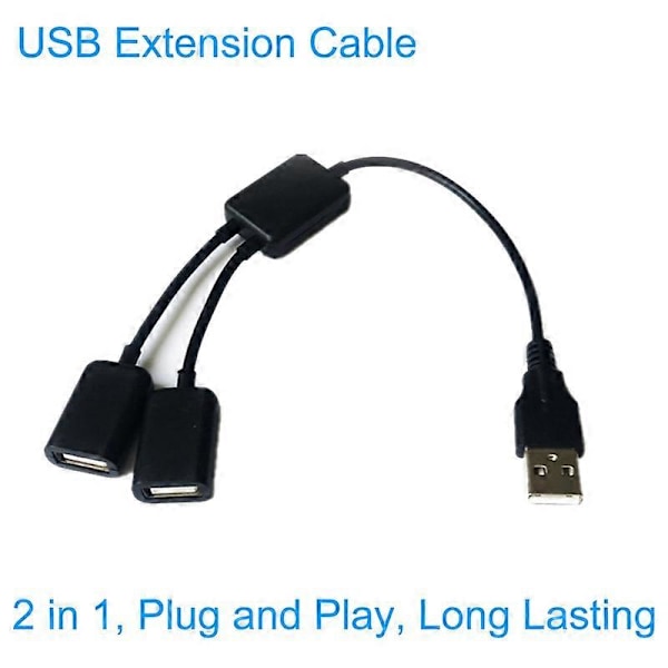 USB-forlengelseskabel 2 i 1 Universal Høyhastighets Anti-interferens Stabilt Signal USB-utvidelse Bærbar 1 Hann til 2 USB Hunn Datahub Strømadapter f