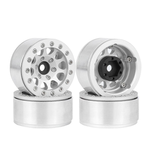 Silverkantade 4 ST 1,55 Tum Metallhjul Modell Bildelar för Axial SCX10 Ghost TRX4 TRX6 D90 1/10 RC Crawler Bil