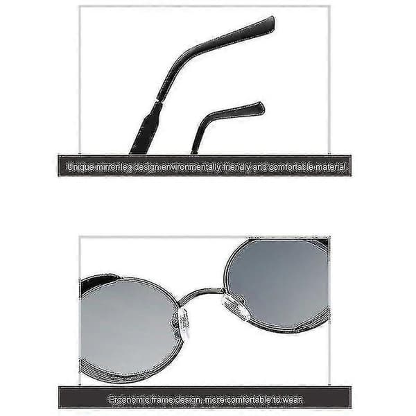 Vintage Polariserte Steampunk Solbriller Herre Runde Black Frame Grey Lenses