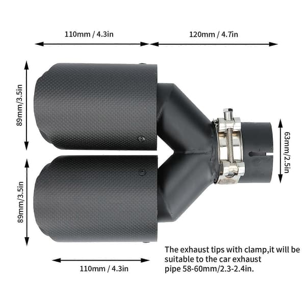 Matta Kolfiber Dubbla Utlopp Avgasrör Universal Svarta Ändrör för 58mm?60mm