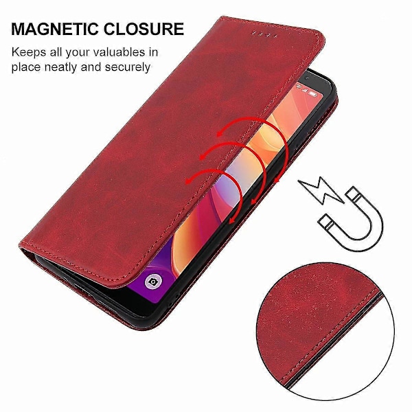 Magnetisk Læder Etui Til TCL 501 Red