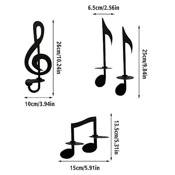 3 st Väggdekor Ljushållare Metall Svart Musiknot Vägglampa Vardagsrum Sovrum Musiknot Värmeljushållare Gåva till Musikälskare