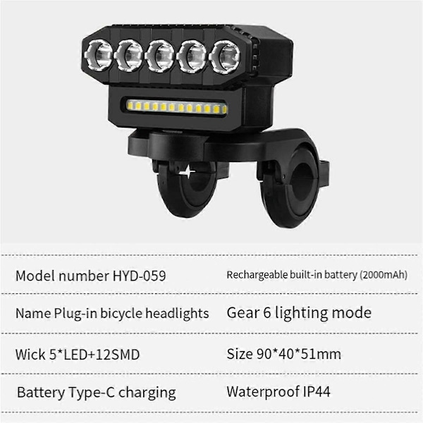 LED-pyörän etuvalo LED-valopalkki Polkupyörän etuvalo Virtapankki Type-C Lataus Pyörätarvikkeet, Tyyli 2