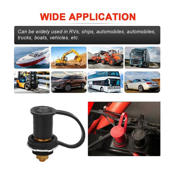 Batteripol Farvekodet 250A 3/8in Batteripol Stud Connector med Hætte til Biler RV'er Både Sort (Negativ)