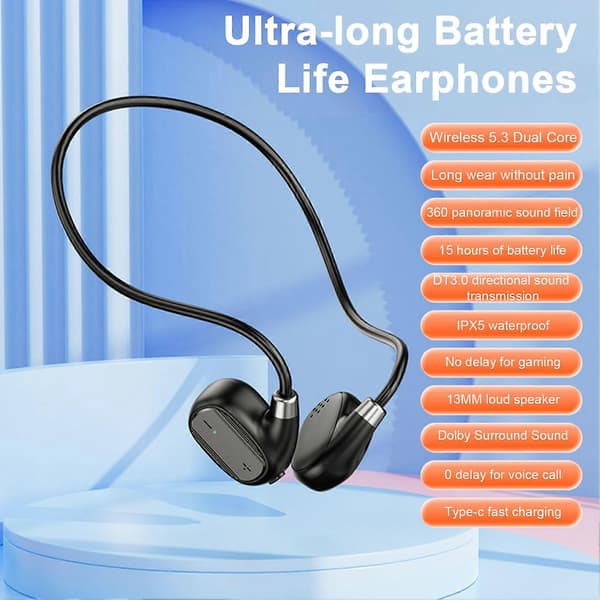 Bluetooth-kompatibelt Headset Luftledning Lång Batteritid Hög Klarhet Samtal Hängande Örontyp Sport Hörlurar