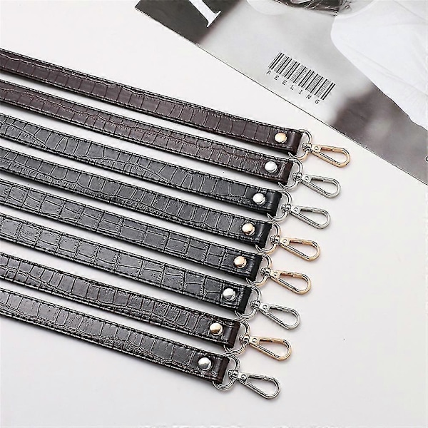 Justerbar Lång Läder Crossbody Axelväska Ersättningsrem Handväska Bälte Black  Silver buckle