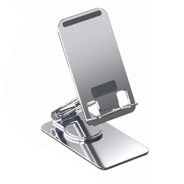 Mobiltelefonbrakett Skrivebord Nettbrettholder Aluminium Legering Enkel Aksel Dreieskive Sammenleggbar Justerbar Bærbar Sølv