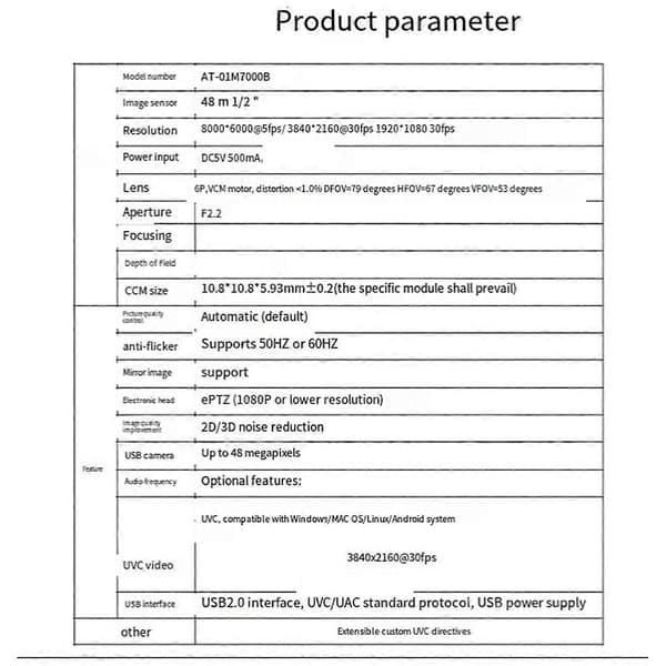48MP Kamera Modul med Fast Fokus USB Driver Fri Høydefinisjon 48 Millioner PDAF Rask Autofokus Modul