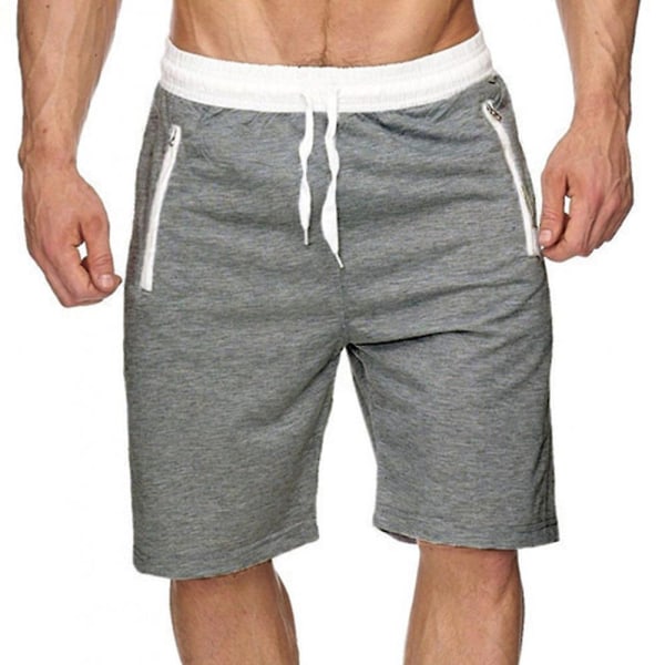 Herr Enfärgad Dragsko Strandshorts Sommar Casual Elastisk Midja Halvbyxor Badbyxor Badkläder Light Grey M