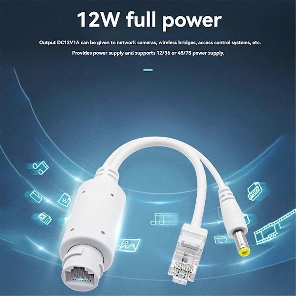 48V til 12V POE Splitter Vanntett med Video og Strømadapter Kabel Forsyningsmodul for IP Kamera Utvider