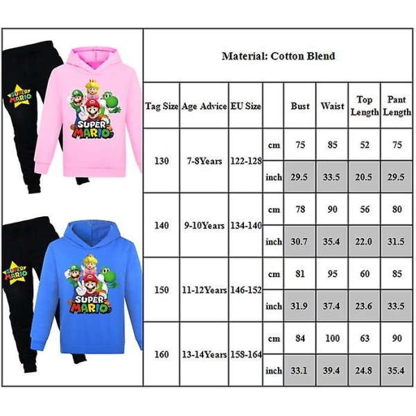 Super Mario Bros. Printed Sportswear Set Barn Casual Hoodie Set Black 13-14 Years