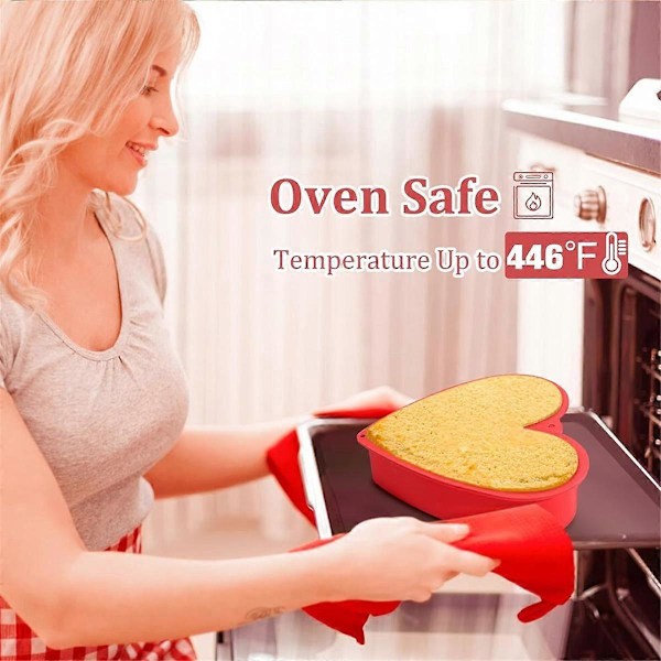 Hjerteformede kageforme 22 cm, non-stick silikone hjerte kageform, genanvendelige bageforme, hjerte kageform sæt til brownies