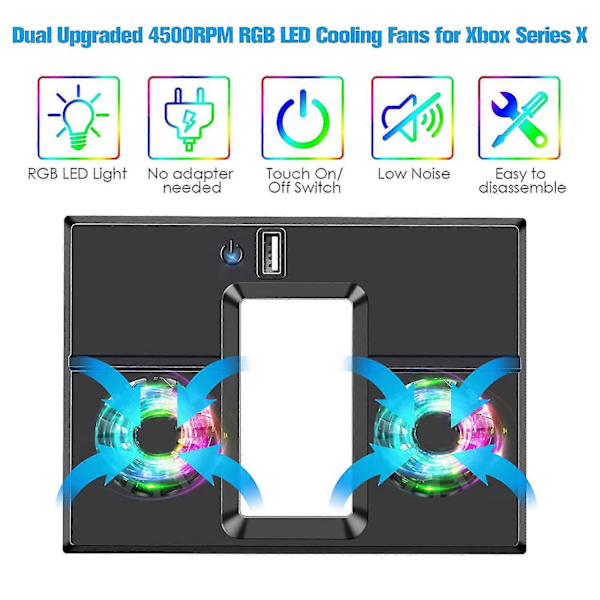 Jäähdytystuuletin Yhteensopiva Xbox Series X:n Kanssa, Ulkoinen USB Pystysuuntainen Jäähdytysteline USB Hub -portilla With lights