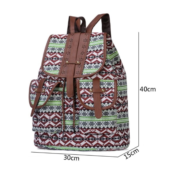 Högkvalitativ Vintage Tryckt Canvas Etnisk Ryggsäck Reseryggsäck style 3