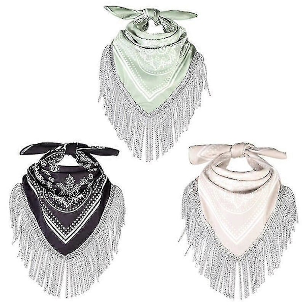 Cowgirl Bandanas Sjal Rhinestones Frynser Paisley Tørklæde Polterabend Bandanas Cowboys Bandanas Rhinestones Halstørklæde Black