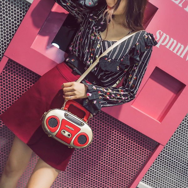 Personlighet Retro Radio Form Väska Dam Söt Handväska Axelväska Messenger Bag Rock Crossbody Väska black
